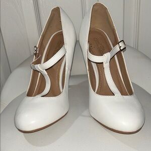 Elegant White T-Strap Heels